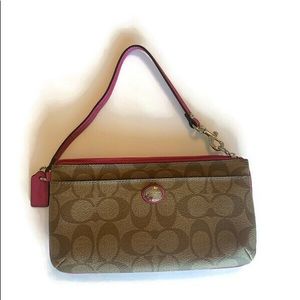 Coach Classic Monogram Wristlet w/Pink Accents